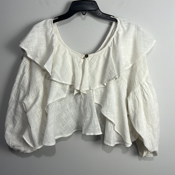 Free People White Ruffle Top NWT Small - Picture 5 of 8